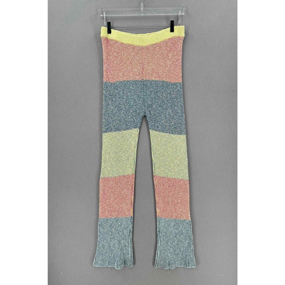 YANYAN KNITS Sweater Pant Women Large Colorblock Striped Ribbed High Rise Flare - Picture 5 of 16